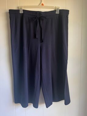 Anthropologie Daily Ritual Navy Wide-Leg Knit Coastal Drawstring Capris Sz XXL